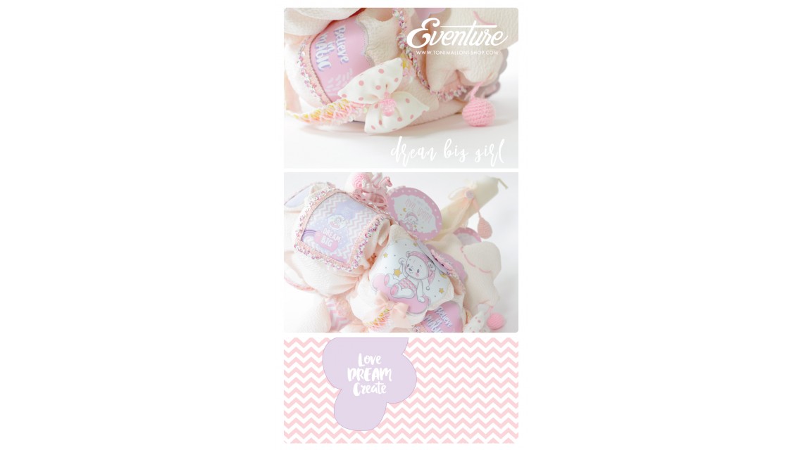 Lumanare botez pentru fetite cu ursuleti roz si norisori pufosi, 65x4 cm, Dream big little girl  5